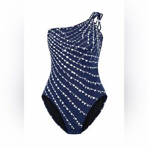 Gideon Oberson Navy One Shoulder One Piece Swimsuit Abstract Print Size 10